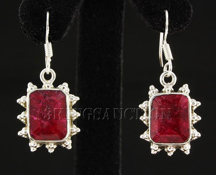 RUBY CORRUNDUM 34.82CTW SILVER HOOK EARRING: RUBY CORRUNDUM 34.82CTW SILVER HOOK EARRING **|**|** 12.42X10.02MM EMERALD SHAPE RUBY CORRUNDUM SILVER HOOK EARRING ; MSRP: $400