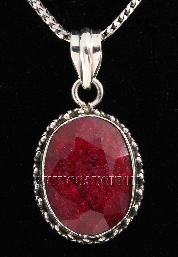 RUBY CORRUNDUM 33.36CTW STERLING SILVER PENDANT: RUBY CORRUNDUM 33.36CTW STERLING SILVER PENDANT **|**|** 20X16MM OVAL SHAPE RUBY CORRUNDUM STERLING SILVER PENDANT ; MSRP: $400