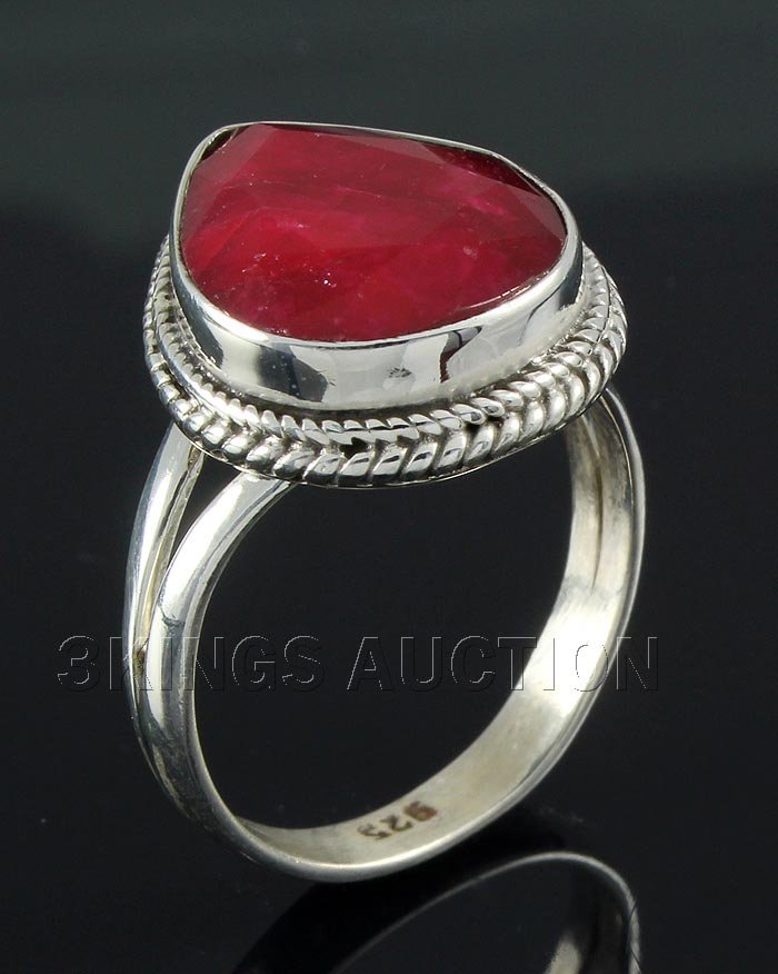 RUBY CORRUNDUM 28.28CTW STERLING SILVER RING: RUBY CORRUNDUM 28.28CTW STERLING SILVER RING **|**|** 15.50X12.78MM PEAR SHAPE RUBY CORRUNDUM SILVER RING; SIZE 7.5 ; MSRP: $300