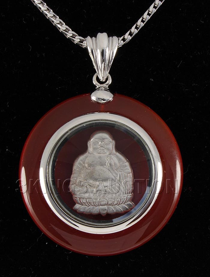 SILVER CARNELIAN 60.24CTW SPINNING BUDDHA PENDANT: SILVER CARNELIAN 60.24CTW SPINNING BUDDHA PENDANT **|**|** 1.18 INCHES SPINNING CIRCLE HAPPY BUDDHA IN NATURAL CARNELIAN PENDANT ; MSRP: $300