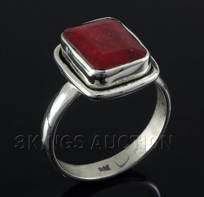 RUBY CORRUNDUM 26.81CTW STERLING SILVER RING: RUBY CORRUNDUM 26.81CTW STERLING SILVER RING **|**|** 12.83X10.15MM EMERALD SHAPE RUBY CORRUNDUM SILVER RING; SIZE 8 ; MSRP: $300