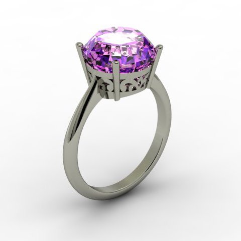 Amethyst 3.30 ctw Ring 14kt White Gold: Amethyst 3.30 ctw Ring 14kt White Gold **|**|** Mainstone: Amethyst ; CTW: 3.30 ; Shape: Round ; Gem Size: 10mm ; Metal / Purity: 14kt White Gold ; MSRP: $600