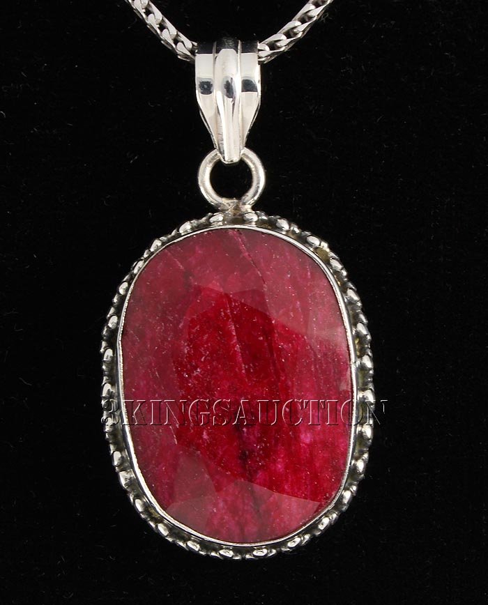 RUBY CORRUNDUM 52.45CTW STERLING SILVER PENDANT: RUBY CORRUNDUM 52.45CTW STERLING SILVER PENDANT **|**|** 25X20MM OVAL SHAPE RUBY CORRUNDUM STERLING SILVER PENDANT ; MSRP: $600