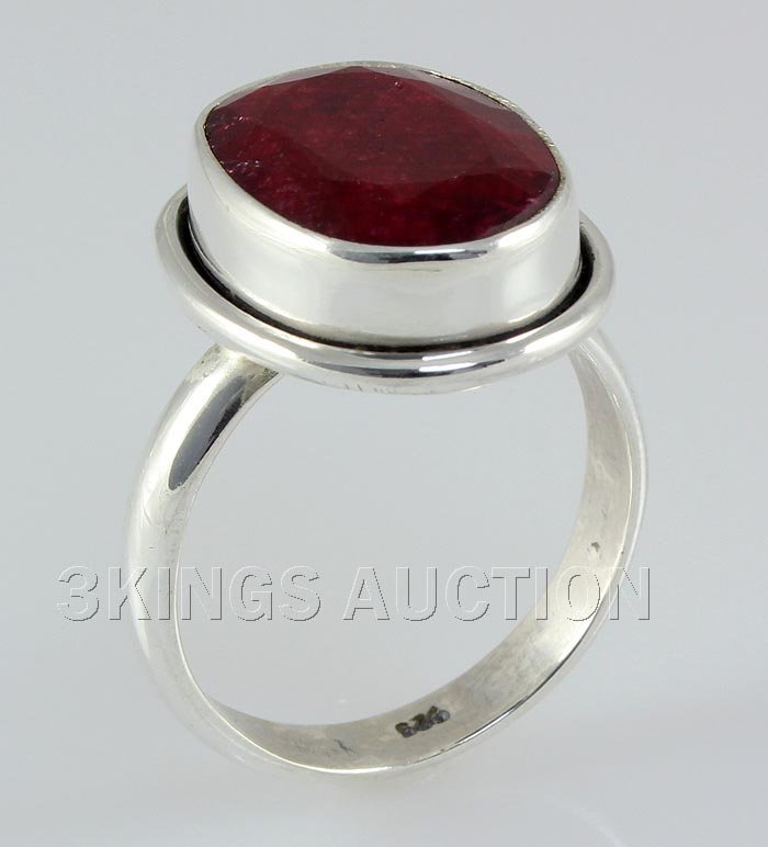 RUBY CORRUNDUM 25.34CTW STERLING SILVER RING: RUBY CORRUNDUM 25.34CTW STERLING SILVER RING **|**|** 14-16X11-12MM OVAL SHAPE RUBY CORRUNDUM BEZEL TYPE SILVER RING; SIZE 7 ; MSRP: $300