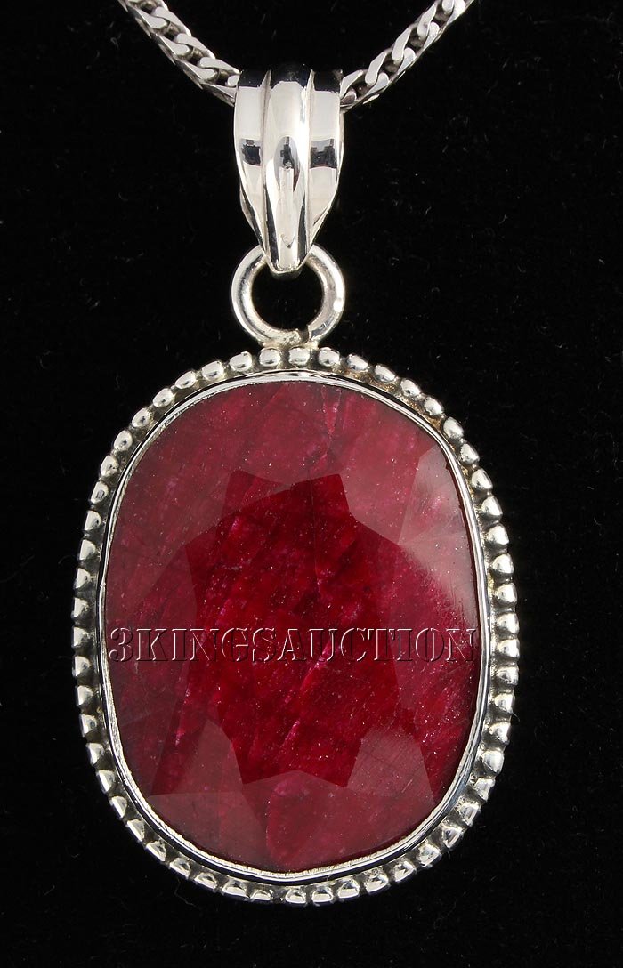 RUBY CORRUNDUM 38.36CTW STERLING SILVER PENDANT: RUBY CORRUNDUM 38.36CTW STERLING SILVER PENDANT **|**|** 23X18MM OVAL SHAPE RUBY CORRUNDUM STERLING SILVER PENDANT ; MSRP: $400