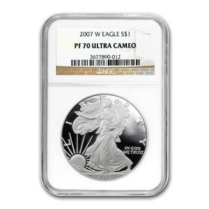 2007-W (Proof) Silver American Eagle PF-70 UCAM NGC $1: 2007-W (Proof) Silver American Eagle PF-70 UCAM NGC $1 NGC **|**|** Beautiful 3-Piece Reverse Proof Set! This unique set includes the 1 oz Gold American Eagle Reverse Proof, the 1 oz Silver American E