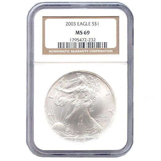 Certified Uncirculated Silver Eagle 2003 MS69: Certified Uncirculated Silver Eagle 2003 MS69 **|**|** MSRP: $100