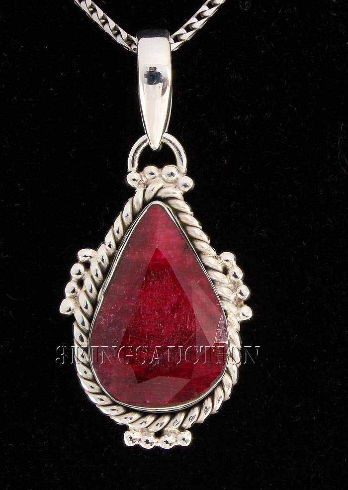 RUBY CORRUNDUM 31.54CTW STERLING SILVER PENDANT: RUBY CORRUNDUM 31.54CTW STERLING SILVER PENDANT **|**|** 20X16MM PEAR SHAPE RUBY CORRUNDUM STERLING SILVER PENDANT ; MSRP: $300