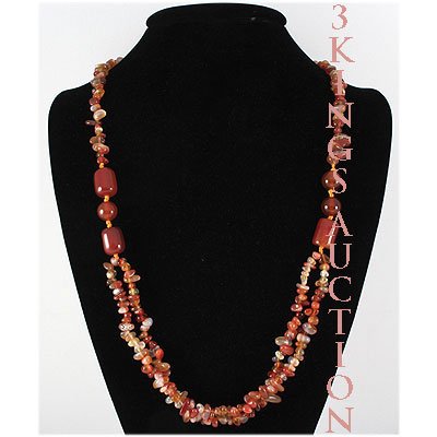 Natural 433.73ctw Orange Carnelian Quartz Silver Neckla: Natural 433.73ctw Orange Carnelian Quartz Silver Necklace **|**|** Lovely 26" Orange Carnelian Quartz Beads Necklace and 2 Row Design with Sterling Silver Lobster Lock ; MSRP: $300