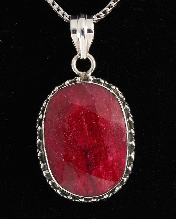 RUBY CORRUNDUM 52.45CTW STERLING SILVER PENDANT: RUBY CORRUNDUM 52.45CTW STERLING SILVER PENDANT **|**|** 25X20MM OVAL SHAPE RUBY CORRUNDUM STERLING SILVER PENDANT ; MSRP: $600