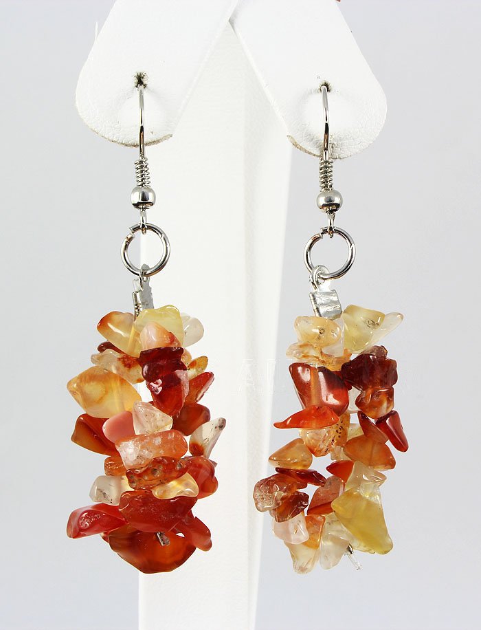 53.25CTW 2in. CARNELIAN CHIPPED STONE HOOK EARRING: 53.25CTW 2in. CARNELIAN CHIPPED STONE HOOK EARRING **|**|** 53.25CTW 2in. CARNELIAN CHIPPED STONE METAL HOOK EARRING ; MSRP: $300