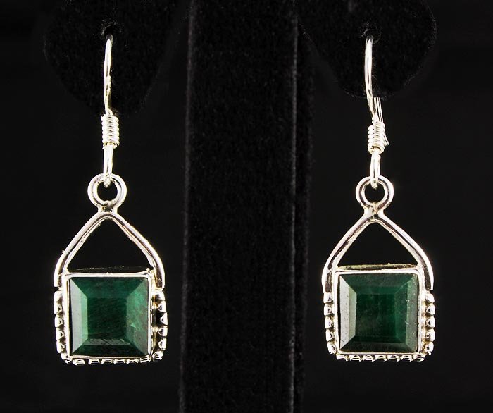 EMERALD BERYL 24.60CTW SILVER HOOK EARRING: EMERALD BERYL 24.60CTW SILVER HOOK EARRING **|**|** STERLING SILVER SQUARE EARRING WITH 8MM APPROX EMERALD BERYL GEMSTONE ; MSRP: $100