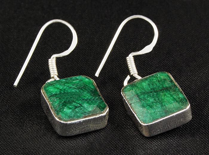 EMERALD BERYL 27.04CTW SILVER HOOK EARRING: EMERALD BERYL 27.04CTW SILVER HOOK EARRING **|**|** STERLING SILVER EMERALD SHAPE WITH 12X10MM APPROX EMERALD BERYL GEMSTONE ; MSRP: $100