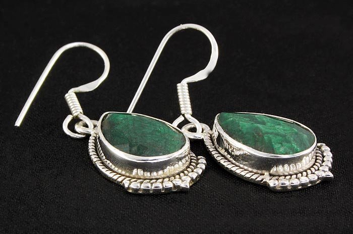 EMERALD BERYL 30.94CTW SILVER HOOK EARRING: STERLING SILVER PEAR EARRING WITH 14X10MM APPROX EMERALD BERYL GEMSTONE