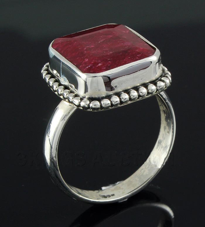 RUBY CORRUNDUM 26.27CTW STERLING SILVER RING: 13.39X12.15MM SQUARE SHAPE RUBY CORRUNDUM SILVER RING; SIZE 6.5