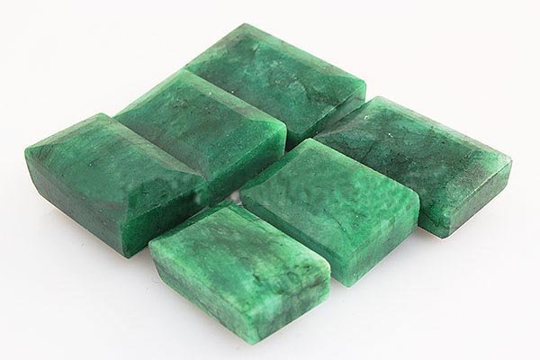 253.40ctw Faceted Loose Emerald Beryl Gemstone Lot of 6: Mix Sizes Emerald Shape Faceted Emerald Beryl Loose Gemstone