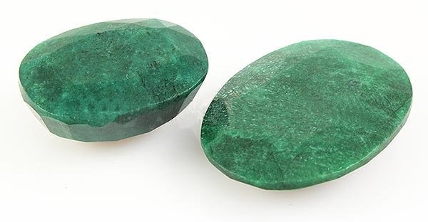 135.97ctw Faceted Loose Emerald Beryl Gemstone Lot of 2: Mix Sizes Oval & Pear Shape Faceted Emerald Beryl Loose Gemstone