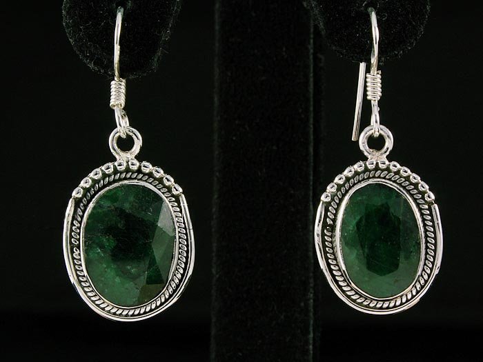 EMERALD BERYL 40.78CTW SILVER HOOK EARRING: STERLING SILVER OVAL EARRING WITH 14X11MM APPROX EMERALD BERYL GEMSTONE
