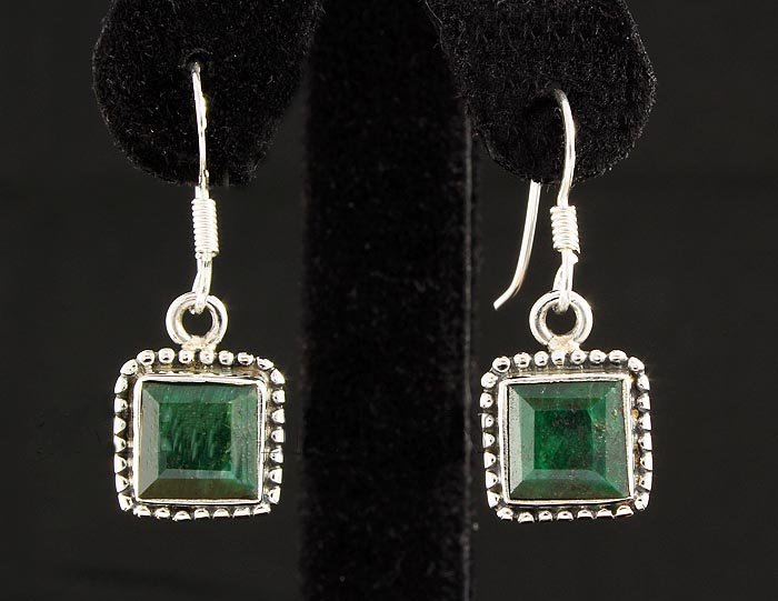 EMERALD BERYL 24.64CTW MINI SILVER HOOK EARRING: 9X9MM CUTE SQUARE SHAPE EMERALD BERYL STERLING SILVER HOOK EARRING