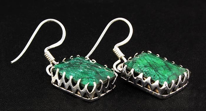 EMERALD BERYL 30.12CTW SILVER HOOK EARRING: EMERALD BERYL 30.12CTW SILVER HOOK EARRING **|**|** STERLING SILVER EMERALD SHAPE EARRING WITH 13X9MM APPROX EMERALD BERYL GEMSTONE ; MSRP: $100