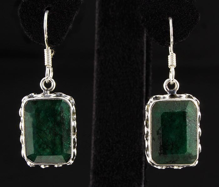 EMERALD BERYL 36.34CTW SILVER HOOK EARRING: EMERALD BERYL 36.34CTW SILVER HOOK EARRING **|**|** STERLING SILVER EMERALD SHAPE EARRING WITH 14X10MM APPROX EMERALD BERYL GEMSTONE ; MSRP: $100