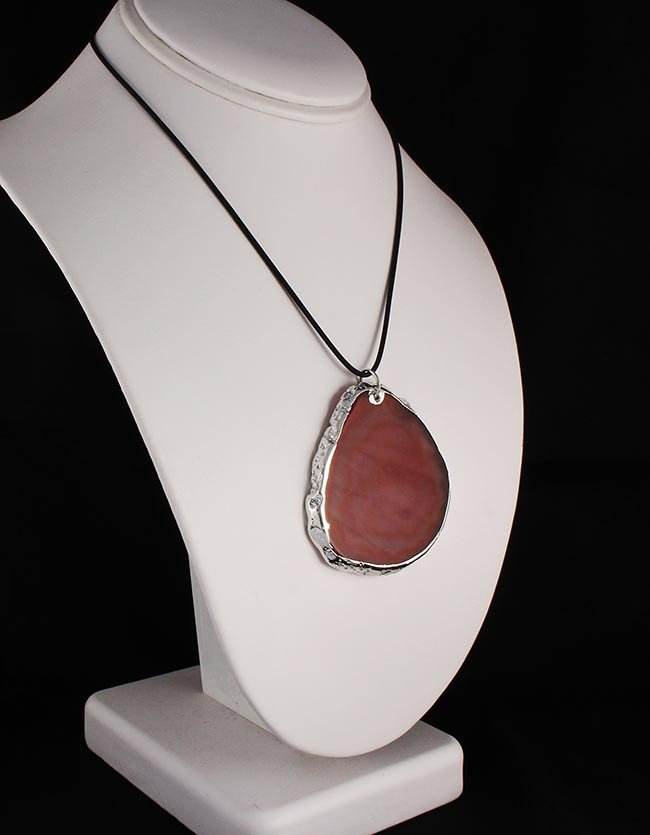 Organic Natural Carnelian Agate Big Slice Pendant: Organic Natural Carnelian Agate Big Slice Pendant **|**|** 150.00CARAT Natural Stone Slab Faceted Carnelian Agate Pendant with Black Rubber Cord Necklace ; MSRP: $0