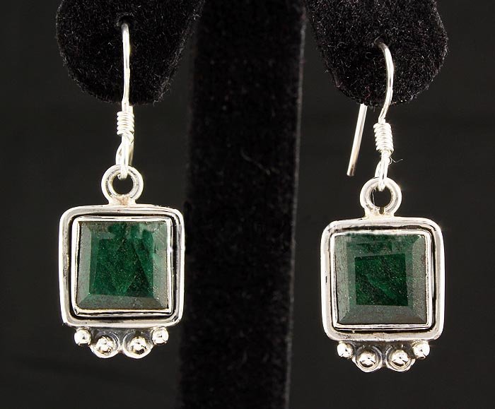 EMERALD BERYL 32.85CTW SILVER HOOK EARRING: EMERALD BERYL 32.85CTW SILVER HOOK EARRING **|**|** 10X10MM SQUARE SHAPE EMERALD BERYL BEZEL TYPE SILVER HOOK EARRING ; MSRP: $400