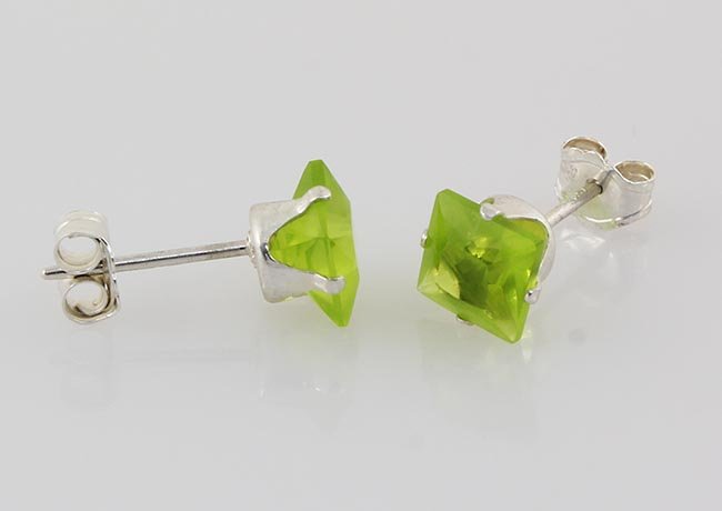 Sterling Silver Earring Prong Set Peridot Crystal: Sterling Silver Earring Prong Set Peridot Crystal **|**|** Brilliant Princess Cut Peridot CZ Set in Sterling Silver Prong Earring ; MSRP: $0