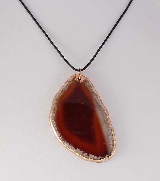 Organic Natural Carnelian Agate Big Slice Pendant: Organic Natural Carnelian Agate Big Slice Pendant **|**|** 143.50CARAT Natural Stone Slab Faceted Vibrant Orange Almost Red Agate Pendant with Black Rubber Cord Necklace ; MSRP: $0