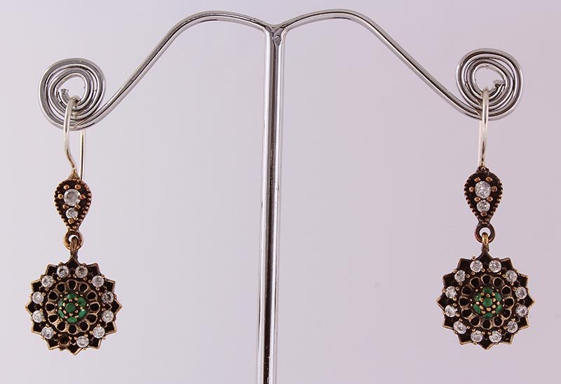 Natural Stone Antique Design Dangle Earring: Natural Stone Antique Design Dangle Earring **|**|** 8.53g Natural Stone Emerald Beryl Antique Design Dangle Earring w/ cz diamonds; stamp 925 ; MSRP: $100