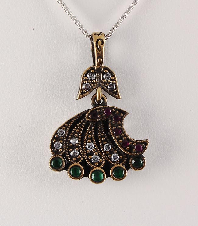 Natural Stone Vintage Victorian Design Pendant: Natural Stone Vintage Victorian Design Pendant **|**|** 5.51g Natural Stone Ruby and Emerald Beryl Victorian Design Pendant; stamp 925 ; MSRP: $0