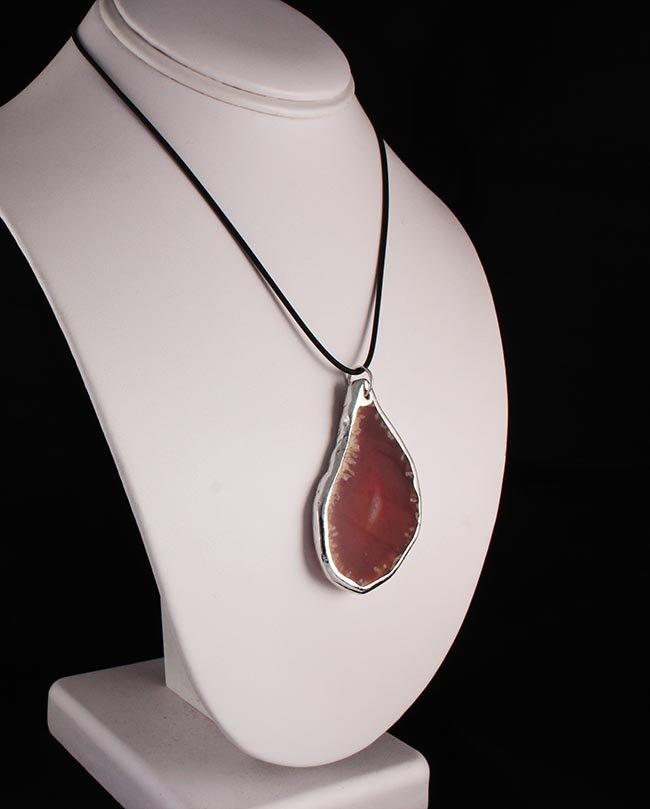 Organic Natural Carnelian Agate Big Slice Pendant: Organic Natural Carnelian Agate Big Slice Pendant **|**|** 104.00CARAT Natural Stone Slab Faceted Carnelian Agate Pendant with Black Rubber Cord Necklace ; MSRP: $0