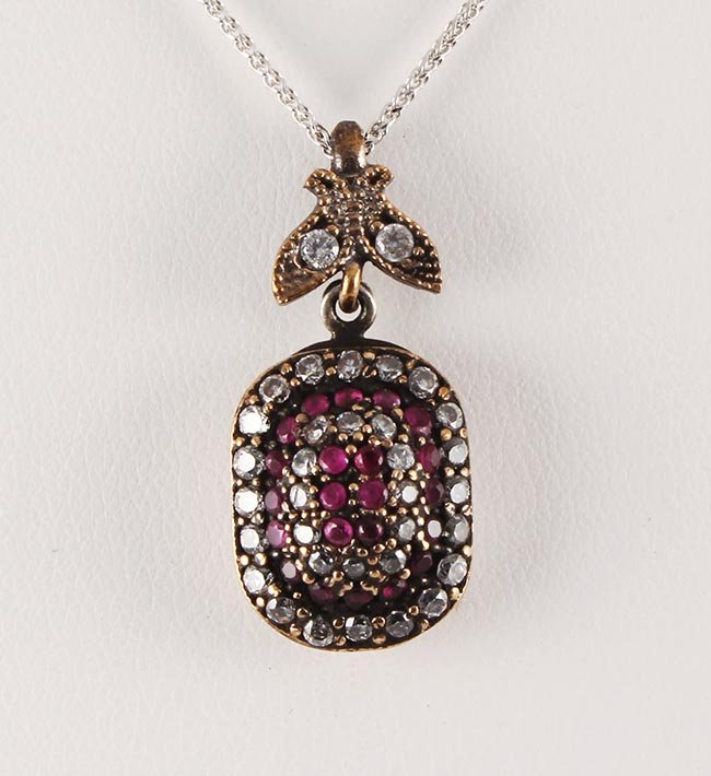Natural Stone Vintage Victorian Design Pendant: Natural Stone Vintage Victorian Design Pendant **|**|** 4.27g Natural Stone Ruby Victorian Design Pendant w/ cz dia around; stamp 925 ; MSRP: $0