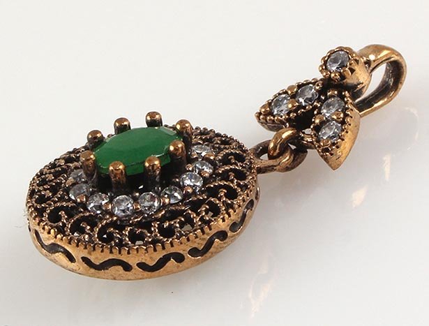 Natural Stone Vintage Victorian Design Pendant: Natural Stone Vintage Victorian Design Pendant **|**|** 3.32g Natural Stone 6x4MM Emerald Beryl Victorian Design Pendant w/ cz dia; stamp 925 ; MSRP: $0