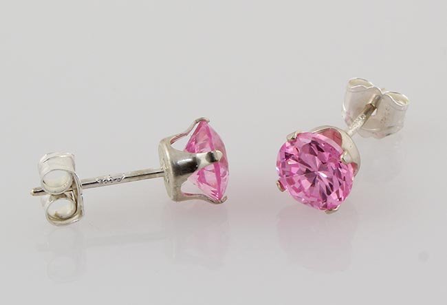 Sterling Silver Earring Prong Set Pink Sapphire: Sterling Silver Earring Prong Set Pink Sapphire **|**|** Brilliant Round Cut Pink Sapphire CZ Set in Sterling Silver Prong Earring ; MSRP: $0