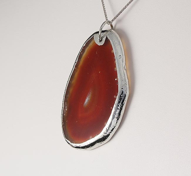 Organic Natural Carnelian Agate Slice Pendant: Organic Natural Carnelian Agate Slice Pendant **|**|** 87.50CARAT Natural Stone Slab Faceted Carnelian Agate Pendant with Black Rubber Cord Necklace ; MSRP: $0