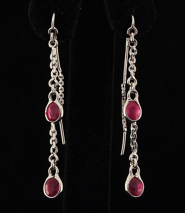 Sterling Silver Drop Dangle 9.46ctw Ruby Earring: Sterling Silver Drop Dangle 9.46ctw Ruby Earring **|**|** 1.95 Inches Long Drop Dangling Earring with 7x5mm Approx Ruby Gemstone ; MSRP: $200