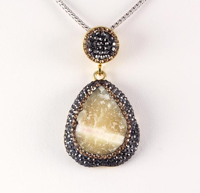 Raw Champagne Druzy Pendant Victorian Design: Raw Champagne Druzy Pendant Victorian Design **|**|** 12.04g Champagne Quartz Druzy Drop Natural Stone Pendant in Victorian Design w/ CZ diamonds; 925 stamp gold plated ; MSRP: $100