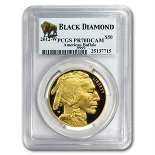 2012-W 1 oz Proof Gold Buffalo PR-70 PCGS (Black Diamon: 2012-W 1 oz Proof Gold Buffalo PR-70 PCGS (Black Diamond) **|**|** Year: 2012 ; Mint Mark: PR-70 ; Grade: W - West Point ; Denomination: $50 ;