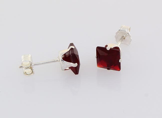 Sterling Silver Earring Prong Set Ruby Red Crystal: Sterling Silver Earring Prong Set Ruby Red Crystal **|**|** Brilliant Princess Cut Ruby Red CZ Set in Sterling Silver Prong Earring ;