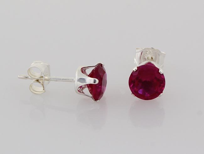 Sterling Silver Earring Prong Set Ruby Red Crystal: #23931-Sterling Silver Earring Prong Set Ruby Red Crystal **|**|** Brilliant Round Cut Ruby Red CZ Set in Sterling Silver Prong Earring ;