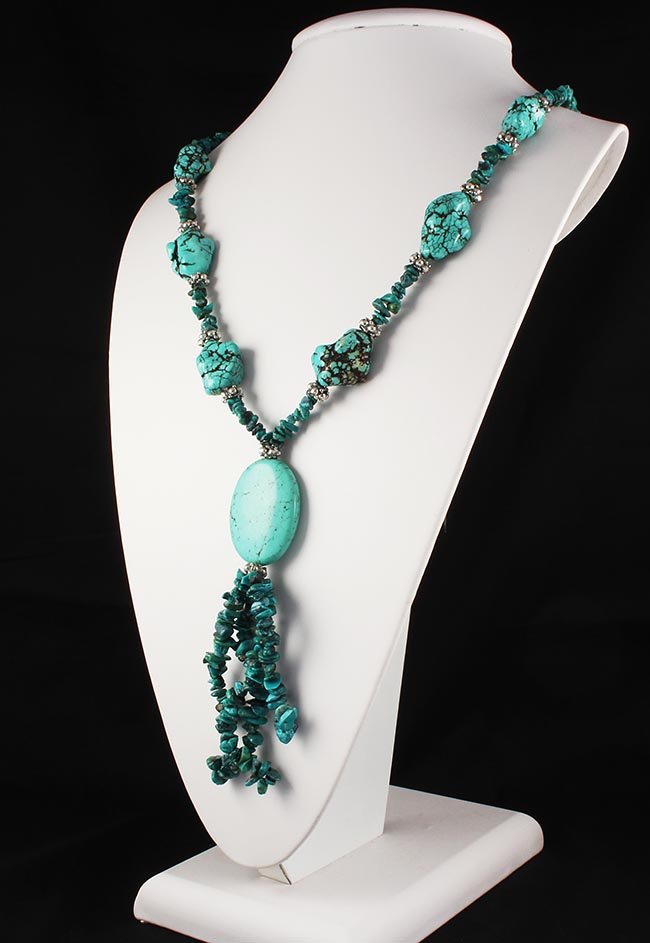 Fashion Turquoise & Beads Necklace: #23891-Fashion Turquoise & Beads Necklace **|**|** Chunky Turquoise Statement Beads Necklace with Tassel Beads Design Handknotted ;