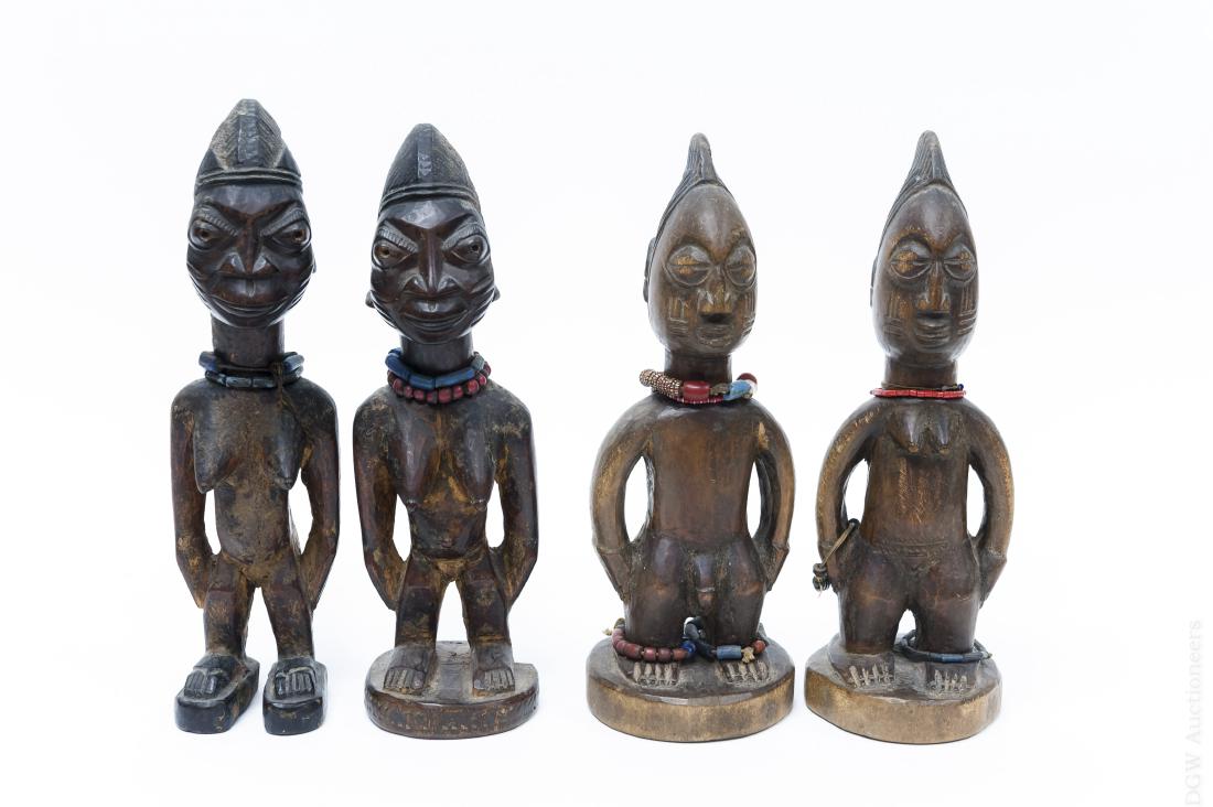 Two Pairs Carved Wood Ibejis Figures. (1 of 10)