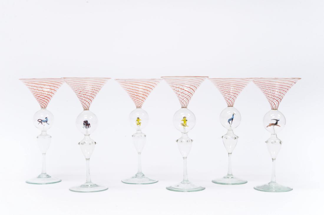 (6) Venetian Cordials with Miniature Animals. (1 of 3)