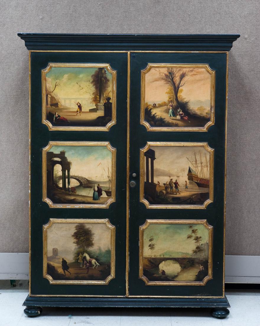 C. 1900 Painted Panel Front Wardrobe. (1 of 8)