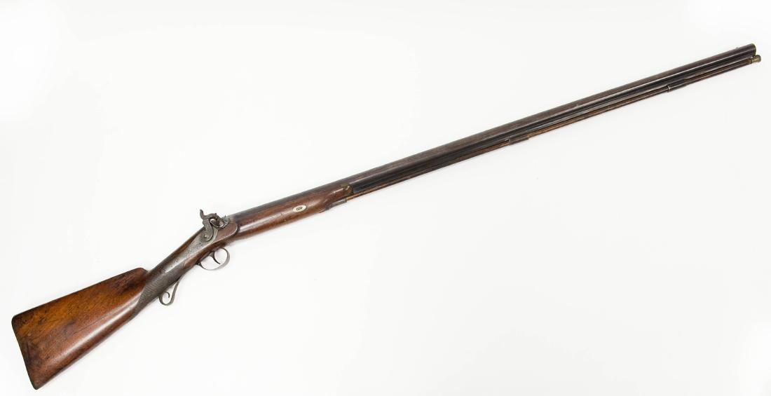 Mid 19th C. Percussion Cap Muzzle Loader.: Mid 19th C. percussion cap muzzle loading rifle. Barrel marked Bussey.