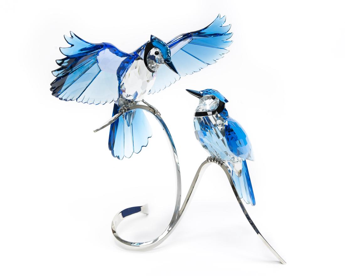 Swarovski Crystal Blue Jays Sculpture.