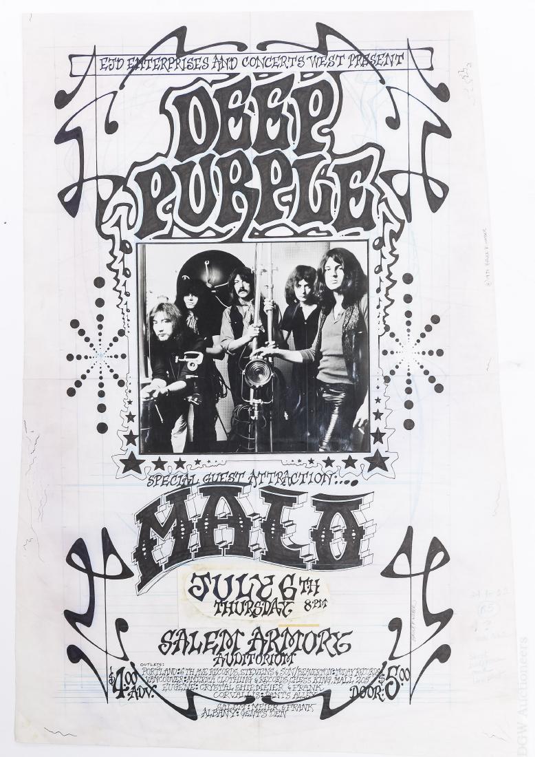 Bruce Weber Deep Purple Concert Poster Art.: Original Bruce Weber Deep Purple at The Salem Armory, Concert Poster Art, 1971. E.J.D. Enterprises & Concert West. Payment for this item must be made by Wire Transfer only
