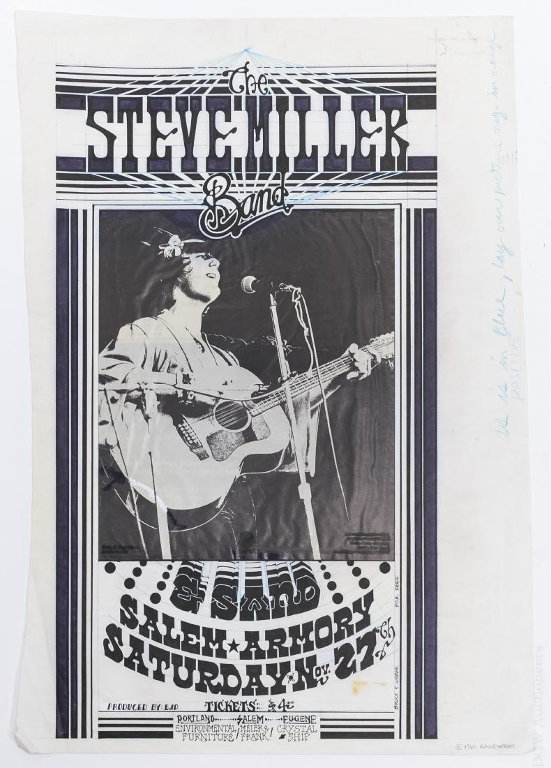 Bruce Weber The Steve Miller Band Concert Poster Art.: Original Bruce Weber The Steve Miller Band at The Salem Armory, Concert Poster Art, 1969. Payment for this item must be made by Wire Transfer only