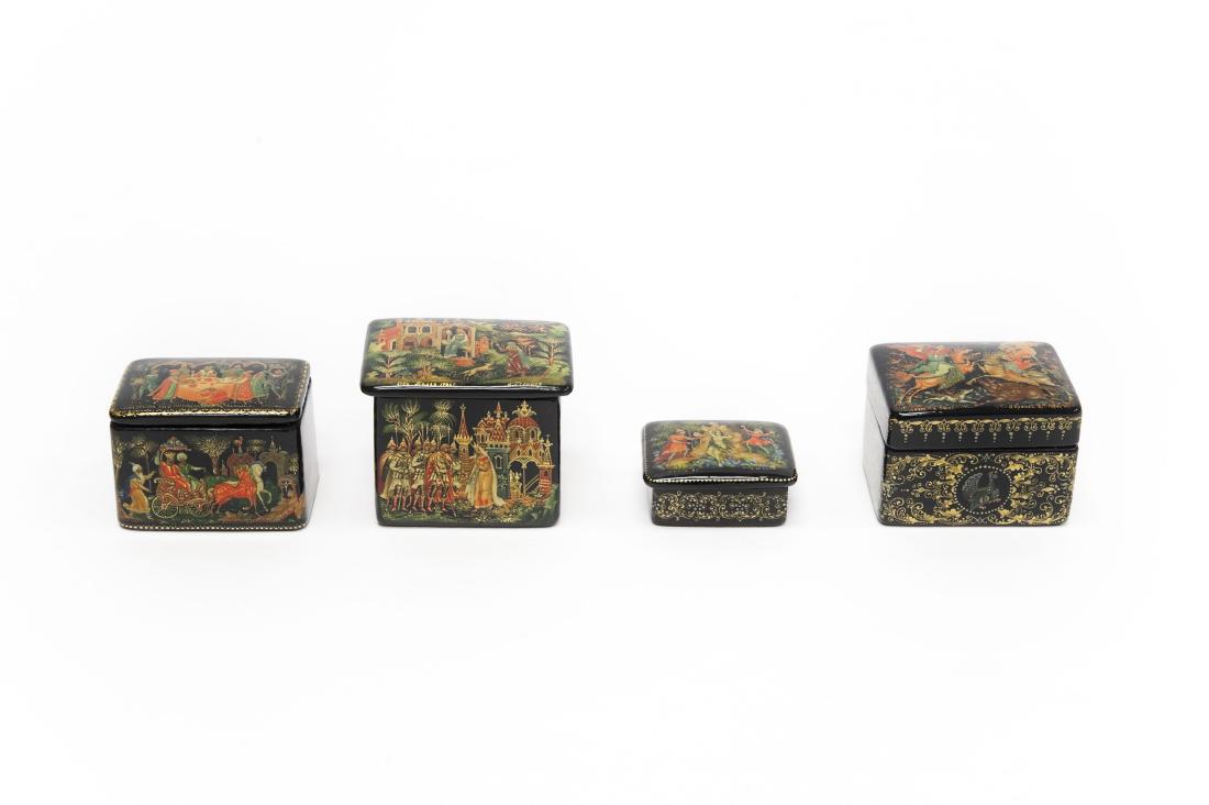 (4) Palekh Russian Lacquer Miniature Boxes. (1 of 9)